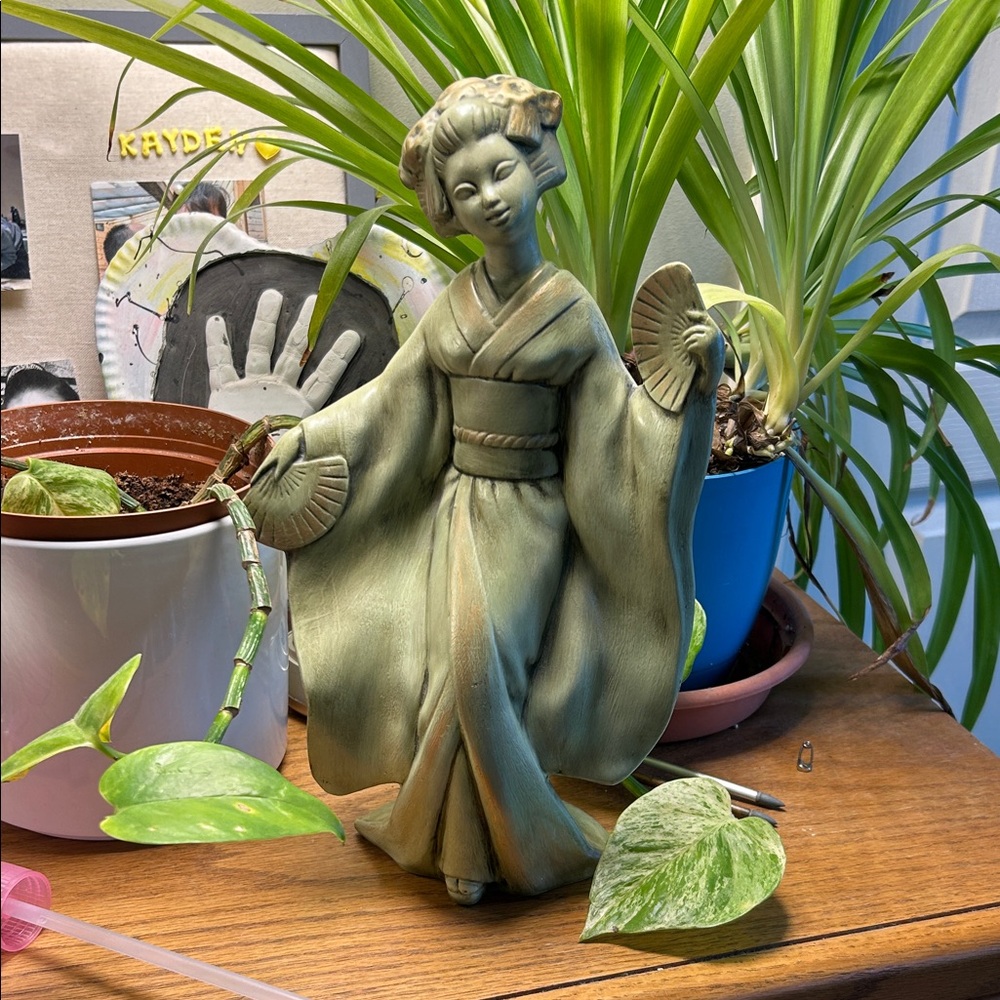 Elegant Green Geisha Statue by Enola Rak